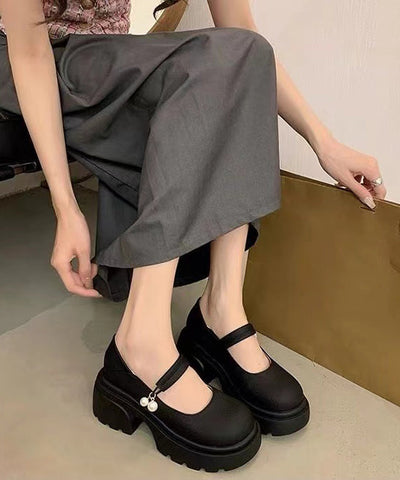 Black Chunky Faux Leather Fitted Splicing Loafer Shoes Black Chunky Faux Leather Fitted Splicing Loafer Shoes