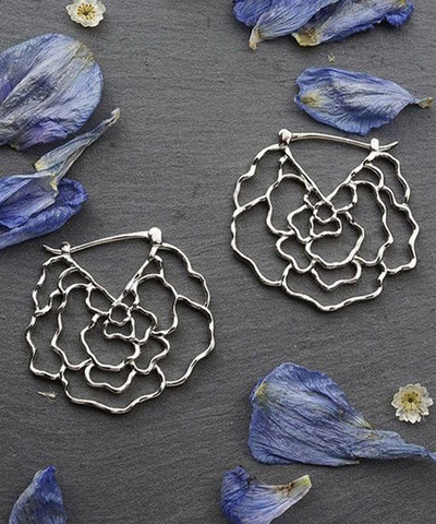 Oversize Silk Alloy Rose Hollow Out Hoop Earrings Oversize Silk Alloy Rose Hollow Out Hoop Earrings