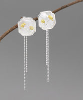 Art White Sterling Silver Shell Little Bird Tassel Drop Earrings