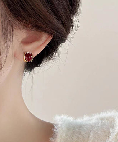 New Red Copper Overgild Red Bean Stud Earrings New Red Copper Overgild Red Bean Stud Earrings