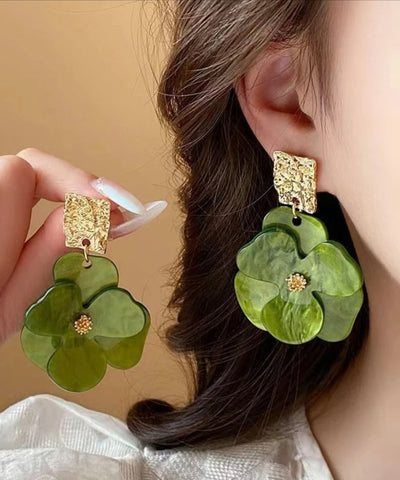 Original Design Green Acrylic Floral Drop Earrings Original Design Green Acrylic Floral Drop Earrings
