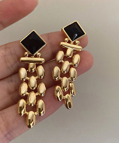 Modern Black Sterling Silver Overgild Gem Stone Tassel Drop Earrings Modern Black Sterling Silver Overgild Gem Stone Tassel Drop Earrings