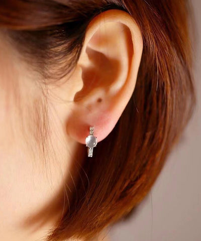 Novelty Silk Sterling Silver Inlaid Cat Eye Stone Hoop Earrings Novelty Silk Sterling Silver Inlaid Cat Eye Stone Hoop Earrings