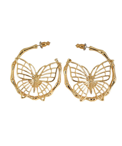 Pendientes de aro con diseño de mariposa hueca y sobredorado en plata de ley y oro de moda  Pendientes de aro con diseño de mariposa hueca y sobredorado en plata de ley y oro de moda