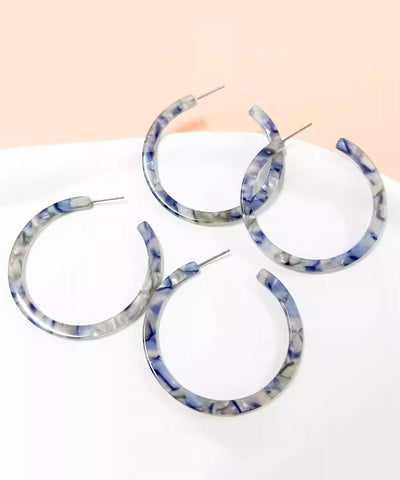 Oversize Blue Print C Type Geometry Hoop Earrings Oversize Blue Print C Type Geometry Hoop Earrings