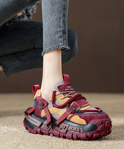 New Red Suede Platform Flat Sport Shoes Splicing Lace Up New Red Suede Platform Flat Sport Shoes Splicing Lace Up
