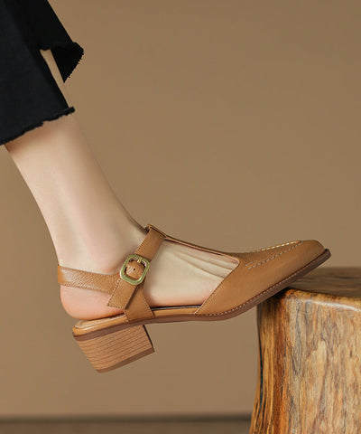 Brown Chunky Sheepskin Simple Splicing Sandals Hollow Out Pointed Toe Brown Chunky Sheepskin Simple Splicing Sandals Hollow Out Pointed Toe