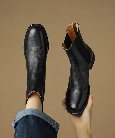 New Chunky Boots Black Cowhide Leather New Chunky Boots Black Cowhide Leather