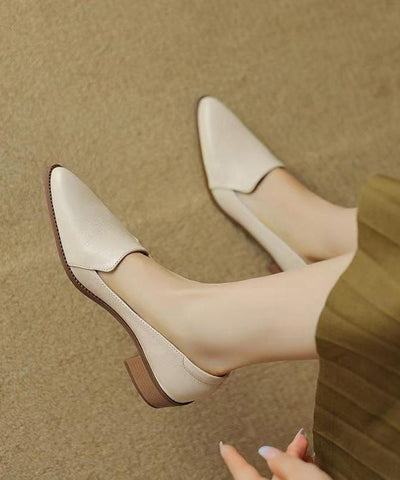 Elegant Splicing Chunky Shoes Khaki Sheepskin Pointed Toe Elegant Splicing Chunky Shoes Khaki Sheepskin Pointed Toe