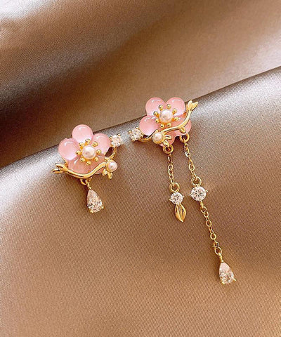 Original Design Gold Copper Alloy Zircon Pearl Resin Asymmetrical Floral Drop Earrings Original Design Gold Copper Alloy Zircon Pearl Resin Asymmetrical Floral Drop Earrings
