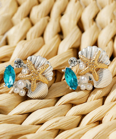 Original Design Gold Sterling Silver Overgild Gem Stone Glass Pearl Shell Starfish Stud Earrings Original Design Gold Sterling Silver Overgild Gem Stone Glass Pearl Shell Starfish Stud Earrings