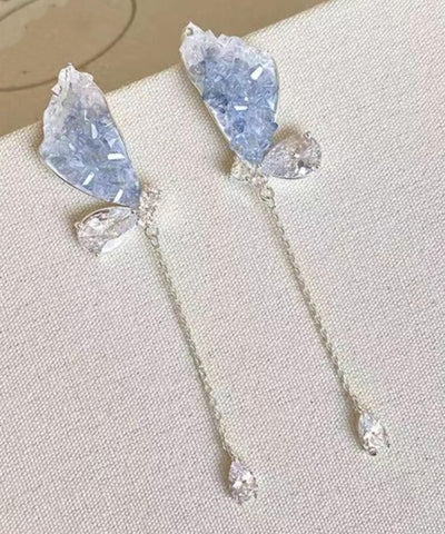 Gradient Color Blue Copper Zircon Crystal Butterfly Tassel Drop Earrings Gradient Color Blue Copper Zircon Crystal Butterfly Tassel Drop Earrings