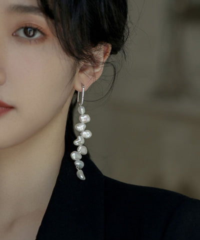 Original Design Silk Sterling Silver Broken Silver Pearl Tassel Drop Earrings Original Design Silk Sterling Silver Broken Silver Pearl Tassel Drop Earrings