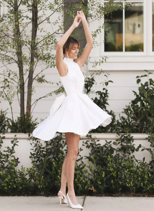 A-Line Halter Sleeveless Satin Wedding Dresses With Bow