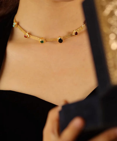 Collar de princesa con gemas turquesas y circonitas de aleación de arcoíris a la moda  Collar de princesa con gemas turquesas y circonitas de aleación de arcoíris a la moda