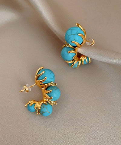 Original Design Gold Copper Turquoise Beading Hoop Earrings Original Design Gold Copper Turquoise Beading Hoop Earrings