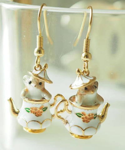 Original White Sterling Silver Overgild Teacup Squirrel Drop Earrings Original White Sterling Silver Overgild Teacup Squirrel Drop Earrings