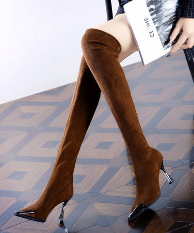 Braune Splicing Boutique Wildleder Stiletto Stiefel mit spitzer Zehenpartie  Braune Splicing Boutique Wildleder Stiletto Stiefel mit spitzer Zehenpartie