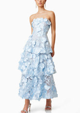 Blaue Blumen High Waist Maxikleider bestickt Sommer