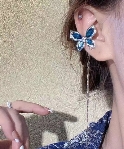 Skinny Blue Copper Zircon Butterfly Tassel Drop Earrings Skinny Blue Copper Zircon Butterfly Tassel Drop Earrings