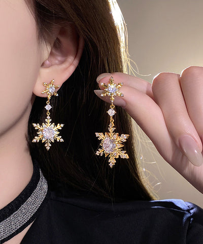 Modern Gold Alloy Zircon Snow Tassel Drop Earrings Modern Gold Alloy Zircon Snow Tassel Drop Earrings