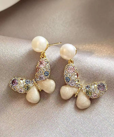 New Rainbow Alloy Zircon Pearl Butterfly Stud Earrings New Rainbow Alloy Zircon Pearl Butterfly Stud Earrings
