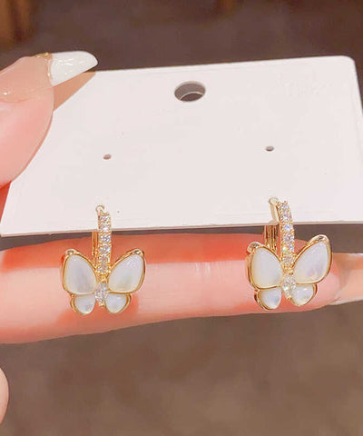 Modern Gold Copper Overgild Zircon Butterfly Hoop Earrings Modern Gold Copper Overgild Zircon Butterfly Hoop Earrings