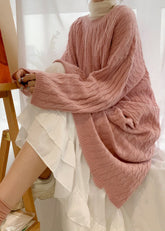 Stil Rosa O-Ausschnitt Gemütliches Baumwoll-Strickpulloverkleid Herbst