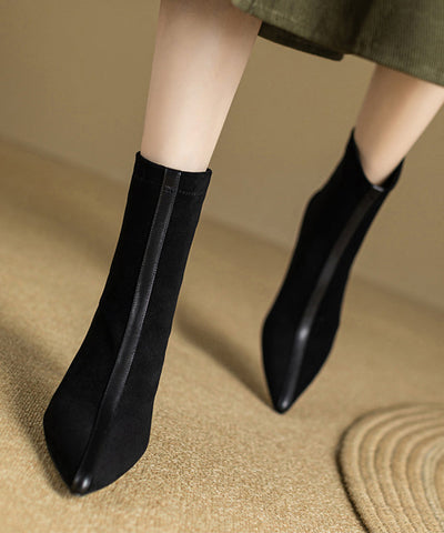 Splicing Stiletto Boots Khaki Suede Pointed Toe Splicing Stiletto Boots Khaki Suede Pointed Toe