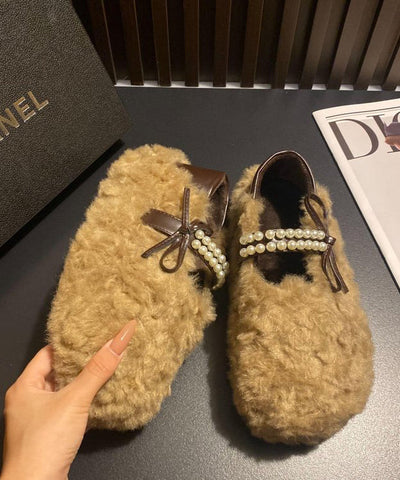 Leopard Faux Fur Stylish Splicing Nail Bead Flat Feet Shoes Leopard Faux Fur Stylish Splicing Nail Bead Flat Feet Shoes