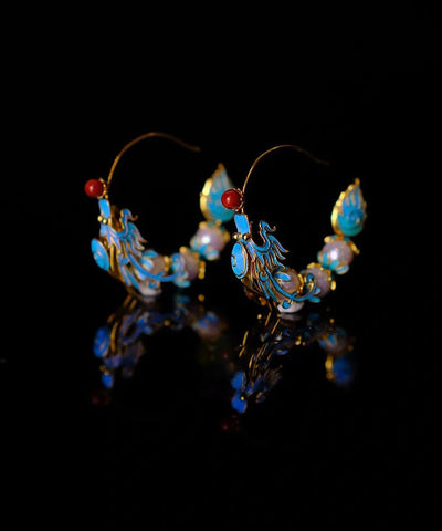 Retro Blau Overgild Achat Perle Emaille Drachenförmige Creolen  Retro Blau Overgild Achat Perle Emaille Drachenförmige Creolen