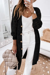 elegant black hollow out knit cardigan