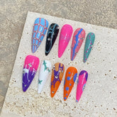 Heißer Verkauf Beliebte Nail art Design Bunte Lange Spitze Mandel Druck Falsche Nagel Ballett Drücken auf Nägel