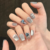 Großhandel Custom Blue Cat Eye Glitter Nägel Luxus 10 Stück Presse auf Nagel handgemachte Strass Nagel Charms