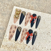 Französische Seide Schwarz Nude Farbe Nägel Schleife Bär Hochwertiges Press on Nails
