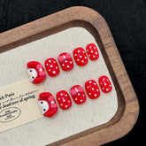 Hochwertige handgefertigte Press-on-Nägel, süße Cartoon-Kurzgelnägel für Mädchen, 3D-künstliche Fingernägel, Polk Dot Nail Art
