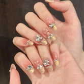 Neuer Stil Cartoon Cute Bunny Blush French Pile Diamond Sanfte handgefertigte Nägel zum Auftragen