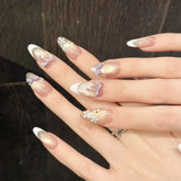 Handgefertigte Nagelkunst mit Süßkartoffel-Schmetterlingsschleife, Glasperlen und Katzenaugen-Design