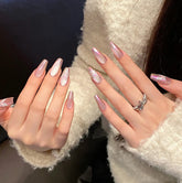 Glänzende, vollständig abdeckende, handbemalte, schmetterlingsrosa Glitzer-Gel-Faltnägel