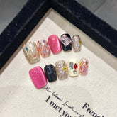 Drücken Sie auf Nägel Farbe Kurze Mandel quadratische Stick auf Nägel Handgemachte gefälschte Acrylnägel