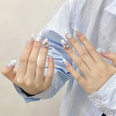 Neuer Stil Süße blaue Schleife Abnehmbare Nagelkunst Handgemachter wiederverwendbarer Acrylkleber Realistischer Nagelkleber