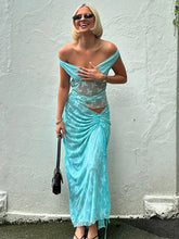 Vestido de vacaciones con falda de cuello en V y encaje de patchwork