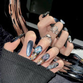 Neue handgefertigte Phantom Gradient Cat Eye Flash Aurora Regenbogen Feuerwerk Neujahr handbemalt lange ovale falsche Nägel