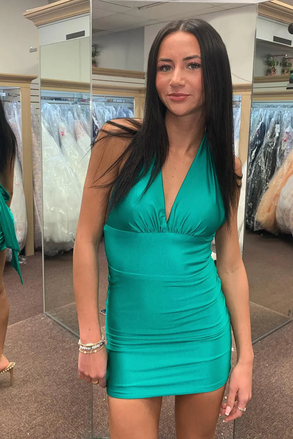 Black Halter Neck Bodycon Short Homecoming Dress with Open Back