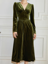 Damen Samt Midikleid Langarm A-Linie Französisch Vintage Partykleid Herbst Frühling Festlich Prom Robe Vestidos Mujer Neu