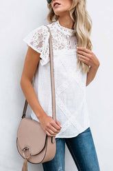 Chicindress Summer Geometric Stitching Lace Short Sleeves Tops (6 Colors)