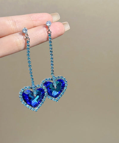 Original Design Blue Sterling Silver Zircon Floral Love Drop Earrings Original Design Blue Sterling Silver Zircon Floral Love Drop Earrings