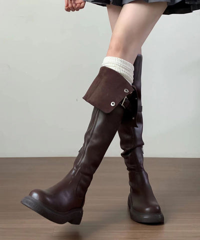 Neue vielseitige braune Kniestiefel aus Kunstleder mit Spleiß  Neue vielseitige braune Kniestiefel aus Kunstleder mit Spleiß