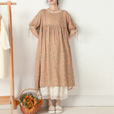 Frühling Sommer Blumen Lose Baumwolle Leinen Kleid