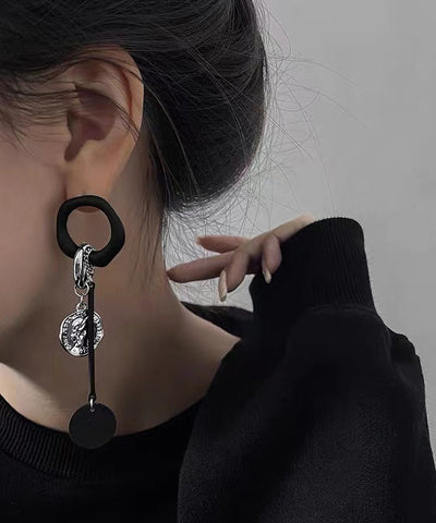 Handmade Black Copper Disc Tassel Drop Earrings Handmade Black Copper Disc Tassel Drop Earrings